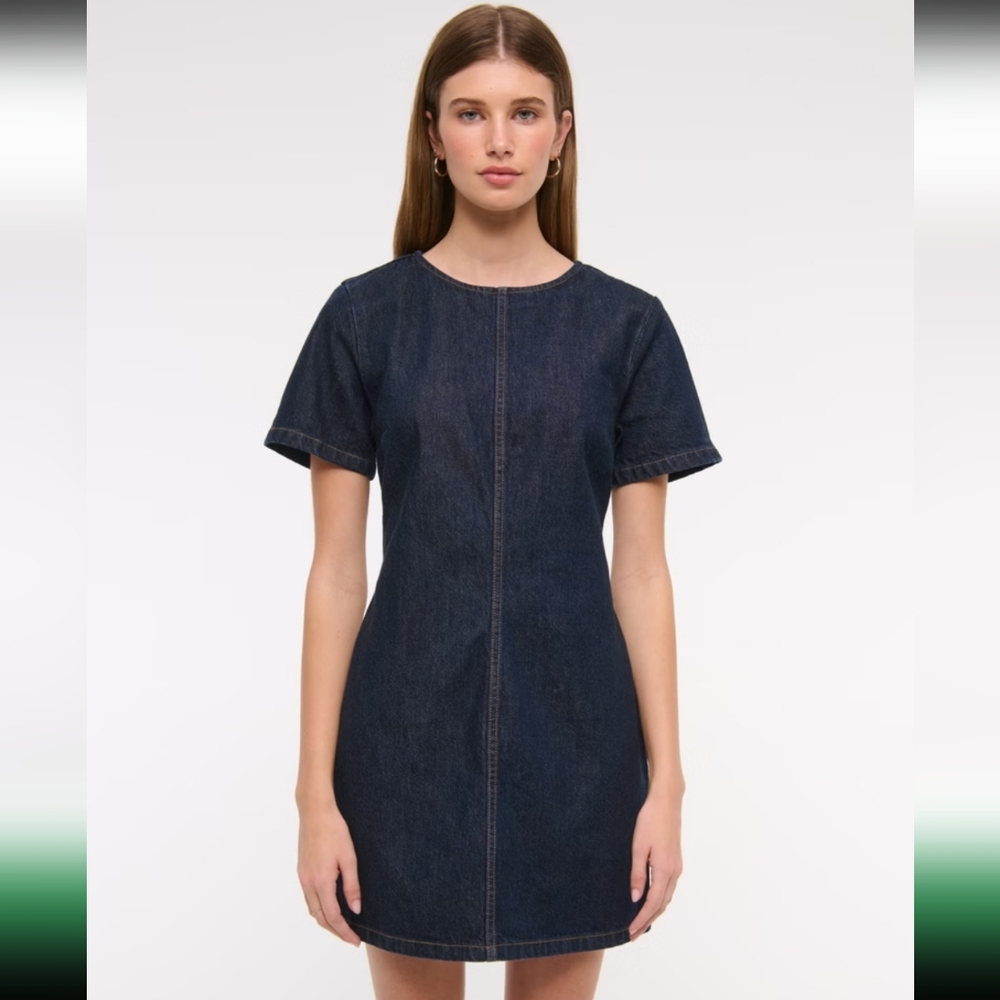 NWT Sz S Abercrombie Dark Denim Shift Mini Dress